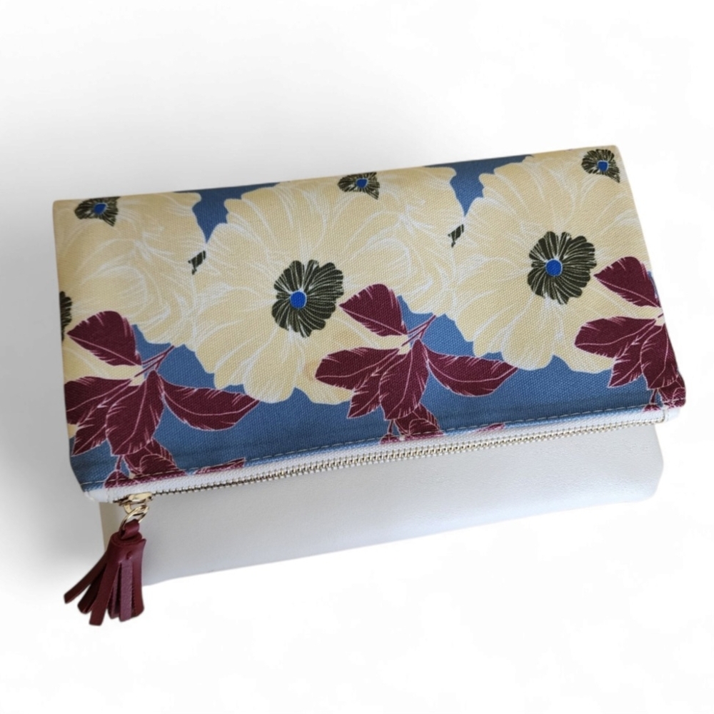 Rachel Pally Bloom Reversible Floral Clutch Anthropologie Blue Cream Burgundy